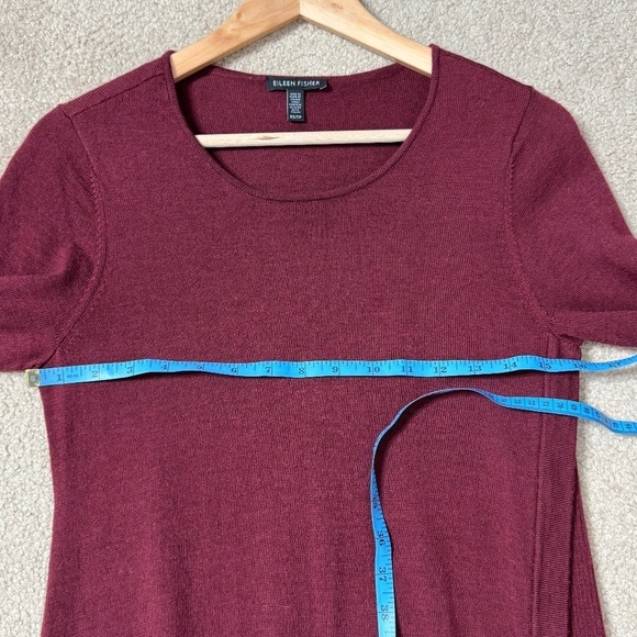 Eileen Fisher Sweater Dress Burgundy 100% Merino Wool Asymmetrical Long Sleeve - Picture 11 of 16